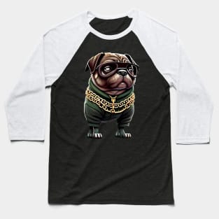 Cool Pug with Hoodie and Chain - Hip Hop Pug Boss T-Shirt Design Baseball T-Shirt